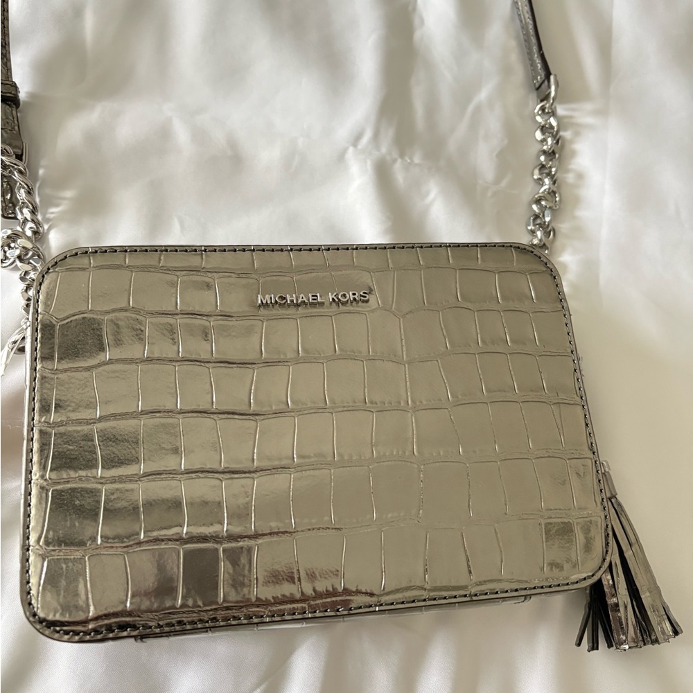 Michael Kors Metallic Croc-Embossed Crossbody Bag